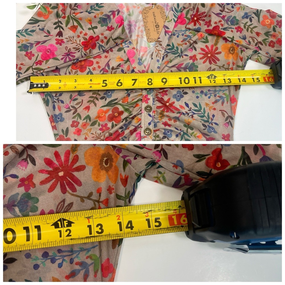 Natural Life Womens Boho Mesh Floral Button Front Top Size Small Long Sleeve New - Picture 6 of 16